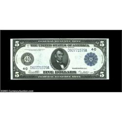 Fr. 859a $5 1914 Federal Reserve Note Choice About New. A faint vertical fold is visible to the righ