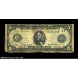 Fr. 870 $5 1914 Federal Reserve Note Star Very Good. Fewer than 20 examples of this Chicago Star are