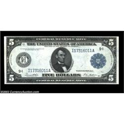 Fr. 879a $5 1914 Federal Reserve Note Choice New. This Minneapolis note has a nice appearance, but t