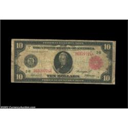 Fr.893a $10 Red Seal Federal Reserve Note Very Good. Well circulated with two closed tears in the ri