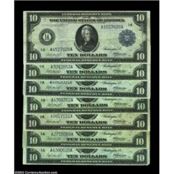 Seven Fr. 904 $10 1914 Federal Reserve Notes. This nice group of circulated Feds consists of fully h