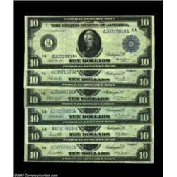 Six $10 Federal Reserve Notes. Included in this nice group are a pair of Fr. 905s in XF, two Fr. 906