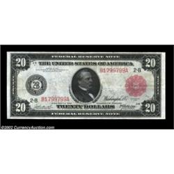 Fr. 953b $20 1914 Red Seal Federal Reserve Note Choice Very Fine. This is one of the more common Red