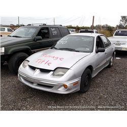 2001 PONTIAC SUNFIRE SEDAN, SALVAGE ~ 98,833 MILES SEDAN, FWD, I4, 2.2L, GRAY, SALVAGE TITLE, CSFD T