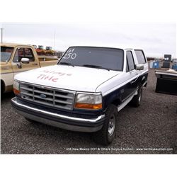 1994 FORD BRONCO, 4WD, SALVAGE ~ 120,580 MILES SUV, 4WD, V8, 5.8L, WHITE, SALVAGE TITLE, CSFD TITLE 