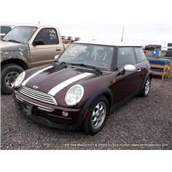2002 MINI COOPER ~ 95,473 MILES HATCHBACK, FWD, I4, 1.6L, RED, CSFD TITLE # 14252934A667804 1 KEY WM