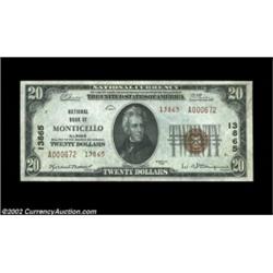 Monticello, IL - $20 1929 Ty. 2 The NB of Monticello Ch. # 13865The highest grade note we know of fr