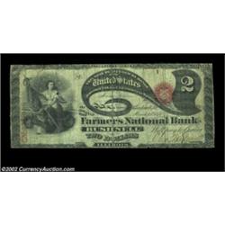 Bushnell, IL - $2 Original Fr. 389 The Farmers NB Ch. # 1791The serial number 1 partner to the note.