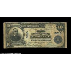 Carrier Mills, IL - $10 1902 Plain Back Fr. 625 The First NB Ch. # 8015A very scarce note from the o