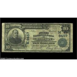 Madison, IL - $10 1902 Plain Back Fr. 626 The First NB Ch. # (M)8457A scarce large example from the.