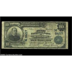 Madison, IL - $10 1902 Plain Back Fr. 626 The First NB Ch. # (M)8457A scarce large example from the.