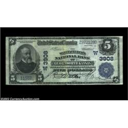 Leavenworth, KS - $5 1902 Plain Back Fr. 600 Manufactures NB Ch. # 3908Only seven notes are reported