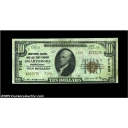 Swarthmore, PA - $10 1929 Ty. 2 Swarthmore NB & TC Ch. # 7193A new note but with some finger marks,.