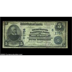 Richmond, VA - $5 1902 Date Back Fr. 593 The Merchants NB Ch. # (S)1754A better Richmond bank which.