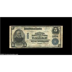 Salem, VA - $5 1902 Plain Back Fr. 601 The Farmers NB Ch. # 1824A scarce bank with only eight large.