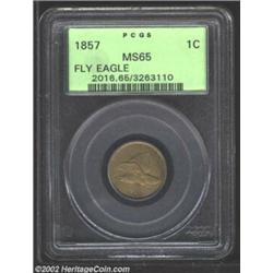 1857 1C MS65 PCGS. This is a lovely coin that would fit nicely into a Gem quality type set. The surf