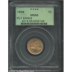 1858 1C Small Letters MS65 PCGS. Sharply struck throughout, the frosty textured surfaces are fully l