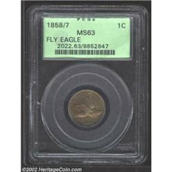 1858/7 1C MS63 PCGS. Snow-1. Die Stage A. In addition to offering two Mint State representatives of.