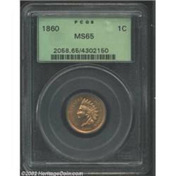 1860 1C Pointed Bust MS65 PCGS. This beautiful example has a full strike and nearly flawless, satiny