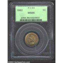 1862 1C MS66 PCGS. A strong candidate for inclusion in a premium quality Gem type set, this lovely,.