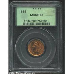 1865 1C MS66 Red PCGS. Plain 5. Snow-6. Attributable by minor repunching on or near the tops of the.