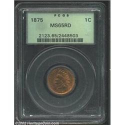 1875 1C MS65 Red PCGS. Despite a not all that dissimilar original mintage of 13.5 million pieces, th