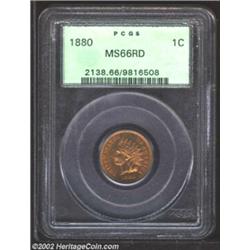 1880 1C MS66 Red PCGS. A relatively obtainable date in lower grades, any 1880 Cent that grades as fi