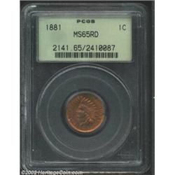 1881 1C MS65 Red PCGS. This sharply impressed, crisply detailed survivor is worthy of inclusion in a