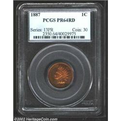 1887 1C PR64 Red PCGS. A well struck near-Gem that has pleasing bright pumpkin-orange color. A wispy