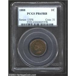 1888 1C PR65 Red and Brown PCGS. The obverse has dusky rose patina, while the reverse has arcs of de