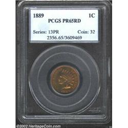 1889 1C PR65 Red PCGS. A glowing, sunset-red jewel worthy of any fine collection. Two identifiers ar