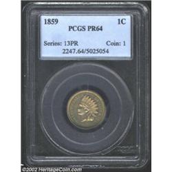 1859 1C PR64 PCGS. Glassy, modestly reflective surfaces exhibit pinpoint sharpness on the highpoints