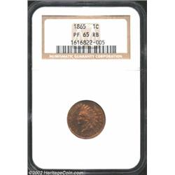 1865 1C PR65 Red and Brown NGC. Beautiful orange-red iridescent surfaces which are well struck and i