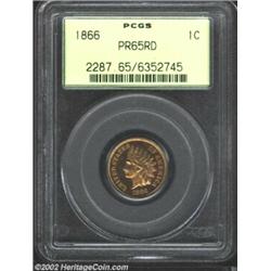 1866 1C PR65 Red PCGS. Only 725 proofs were struck of the 1866 in proof format. As one would expect,