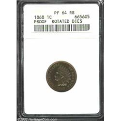 1868 1C PR64 Red and Brown ANACS. Rotated Dies. The reverse is just a few degrees off from medallic.