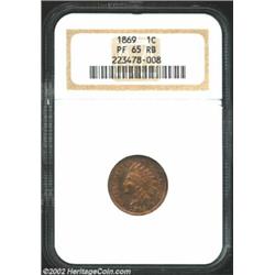 1869 1C PR65 Red and Brown NGC. The proof surfaces display glossy, subdued brilliance and razor shar