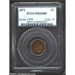 1872 1C PR65 Red PCGS. Struck from an intermediate die state with the die scratch behind the Y in th