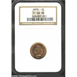 1873 1C Closed 3 PR66 Red and Brown NGC. The obverse is wholly lustrous with a beautiful pinkish-red