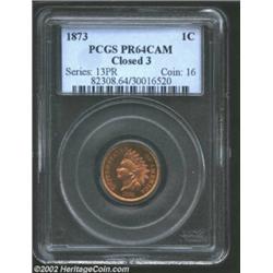 1873 1C Closed 3 PR64 Cameo PCGS. Formerly offered as lot 5392 in our 2002 September Long Beach Sale