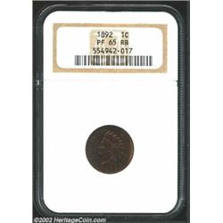 1892 1C PR65 Red and Brown NGC. Attractively toned in magenta and olive-brown shades, with flashes o