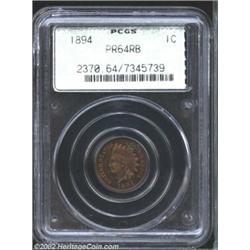 1894 1C PR64 Red and Brown PCGS. Rich ruby-red and yellow-green colors. A well struck near-Gem that.