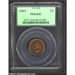 1894 1C PR64 Red PCGS. Attractively toned in shades of red and gold. The reverse has a subdued band.