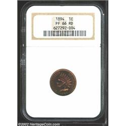 1894 1C PR66 Red NGC. A boldly struck Gem that is olive-gold in color, with a wisp of ruby-red hues.