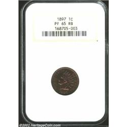 1897 1C PR65 Red and Brown NGC. Lovely intermingled apricot and lilac colors. A needle-sharp Gem wit