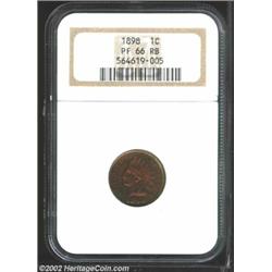 1898 1C PR66 Red and Brown NGC. A peripheral band of sea-green patina frames the radiant orange-red.