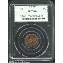 1899 1C PR65 Red PCGS. Subdued red color includes hints of purple and maroon. Reflective and mark-fr