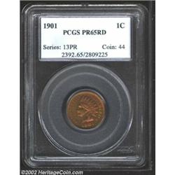 1901 1C PR65 Red PCGS. Shades of olive-green, lavender, and orange-gold produce an attractive coin..