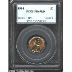 1914 1C PR65 Red PCGS. Only 1,365 pieces were struck of the 1914 in the matte proof format. Full red