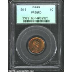1914 1C PR66 Red PCGS. The surfaces display warm, glowing mint red and orange color over each side..