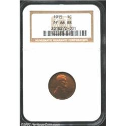 1915 1C PR66 Red and Brown NGC. A fully struck and immaculately preserved proof Gem, with lovely gre